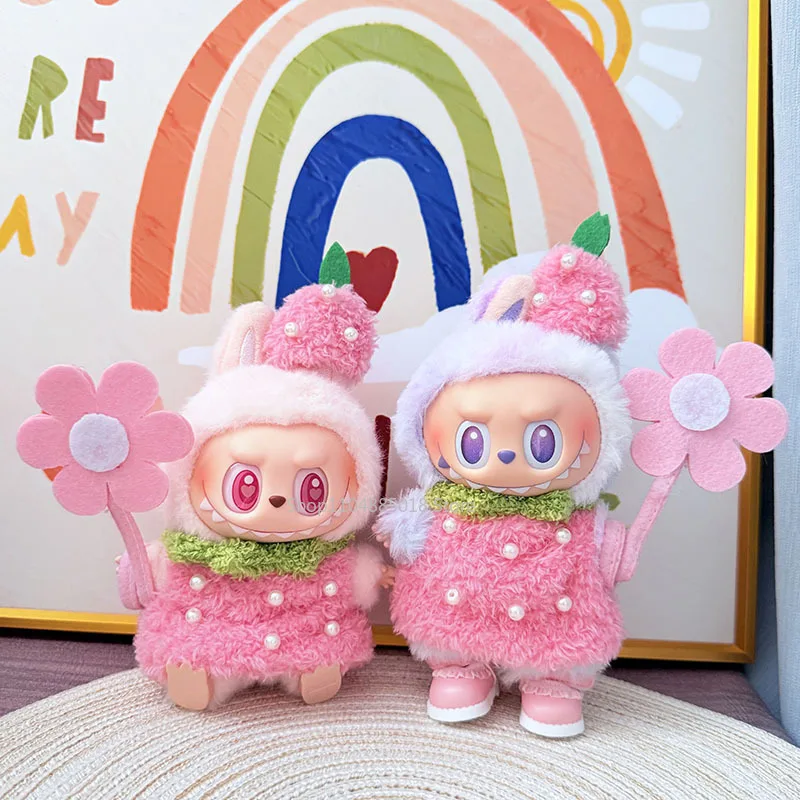 

Labubu I II Clothes Pendant Strawberry Set Labubu Sitting Baby Clothes Pink Bib Pants Cute Accessories