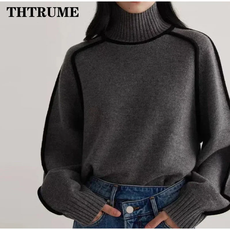 Autumn Winter Chic Sweater Fashion Korean Long Sleeve Turtleneck Elegant Warm Pullovers Casual Office Lady High Street Sweaters