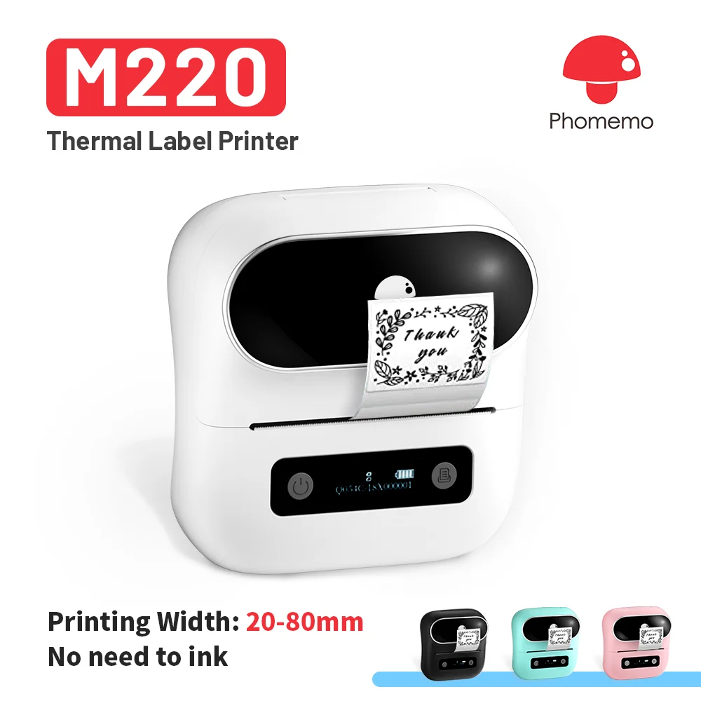 

Phomemo M220 Label Printer Label Maker Machine 80mm Thermal Self-adhesive Labels Printer For Mobile Bluetooth Labeling Machine