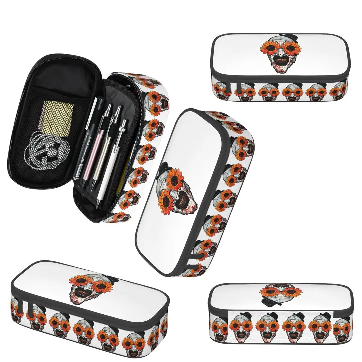 Art The Clown Terrifier 2 Sunflower แว่นตากันแดดดินสอสําหรับนักเรียนกล่องปากกาดินสอกระเป๋าเครื่องเขียนผู้ถือปากกากระเป๋า