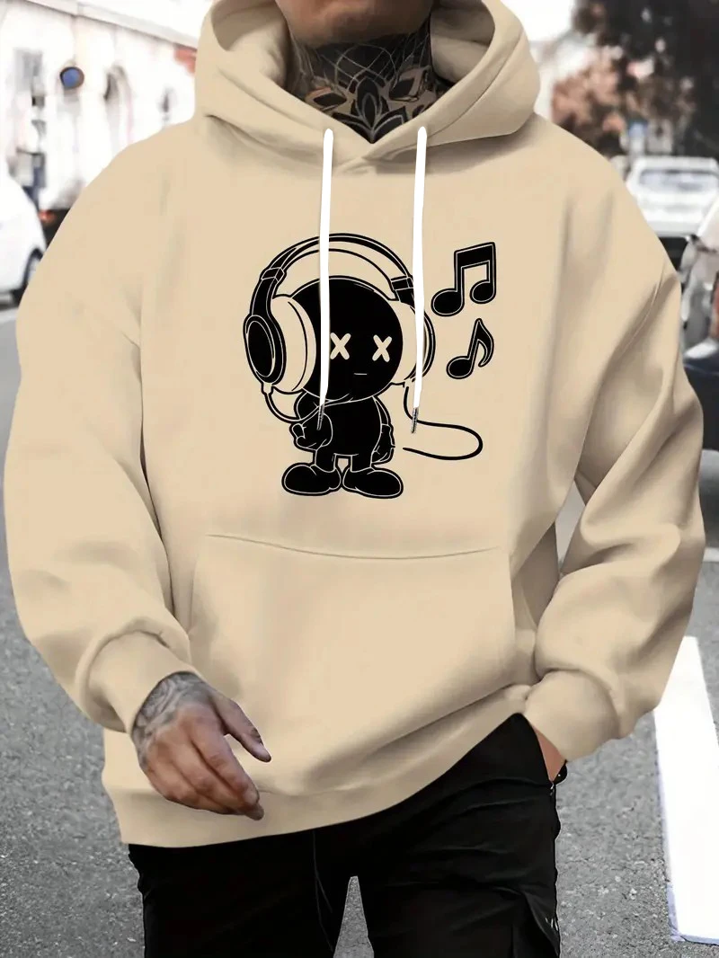 Fashionable autumn personalized men's cartoon print micro elastic comfortable hooded sweatshirt outdoor casual top