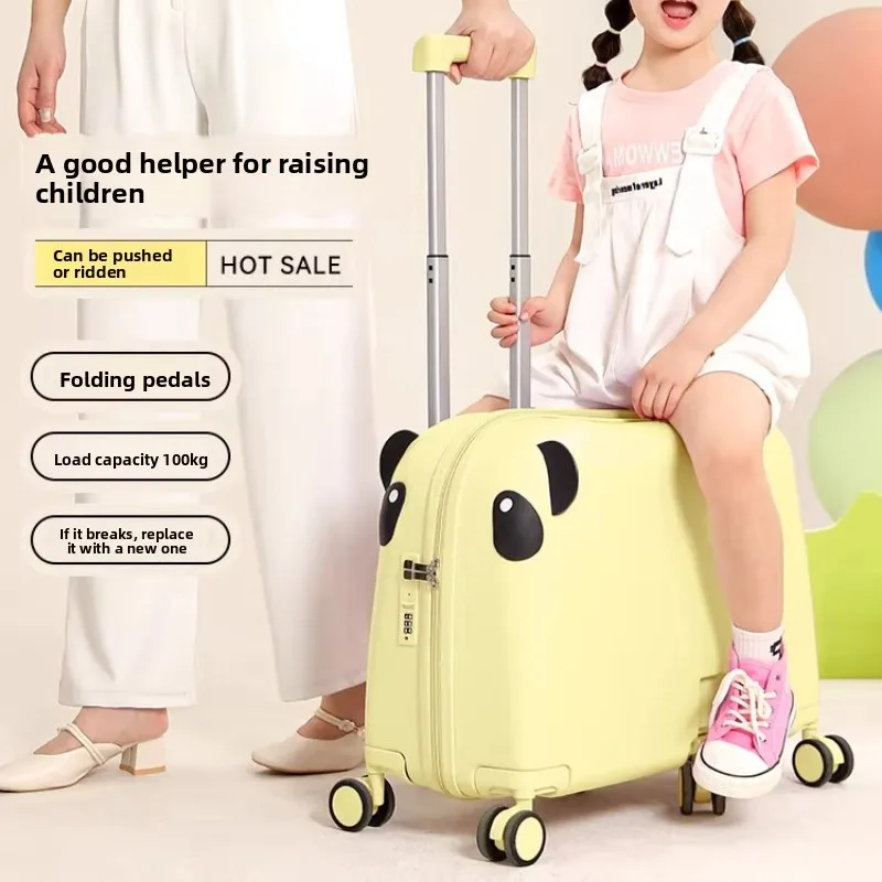 Children's Luggage Can Sit Ride 22/24 Inch Suitcase Six Wheel Kids Luggage Travel Suitcase Small Carry-on Suitcase for Children
