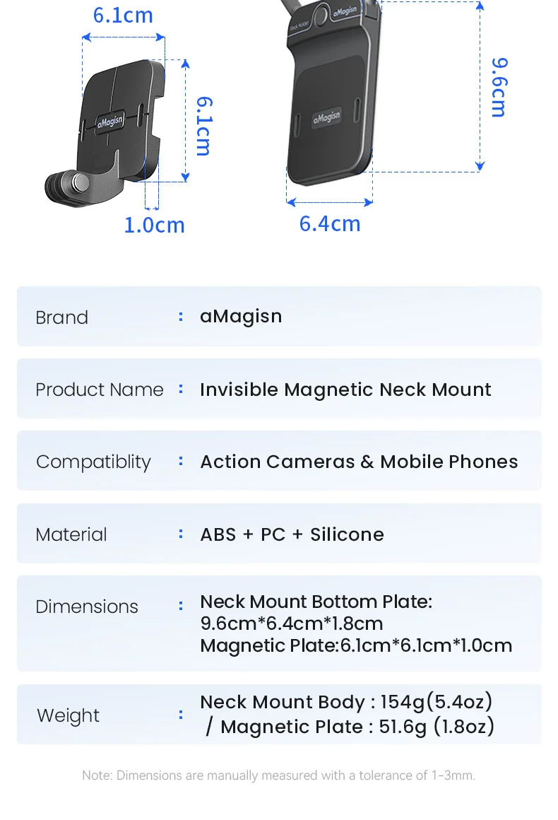 aMagisn Unsichtbare Magnetische Nackenhalterung POV-Halter für Gopro 13 12 11 DJI Action 6 5 Pocket 4 4P Insta360 AcePro Luna Ultra X5 X6 – Detail 26