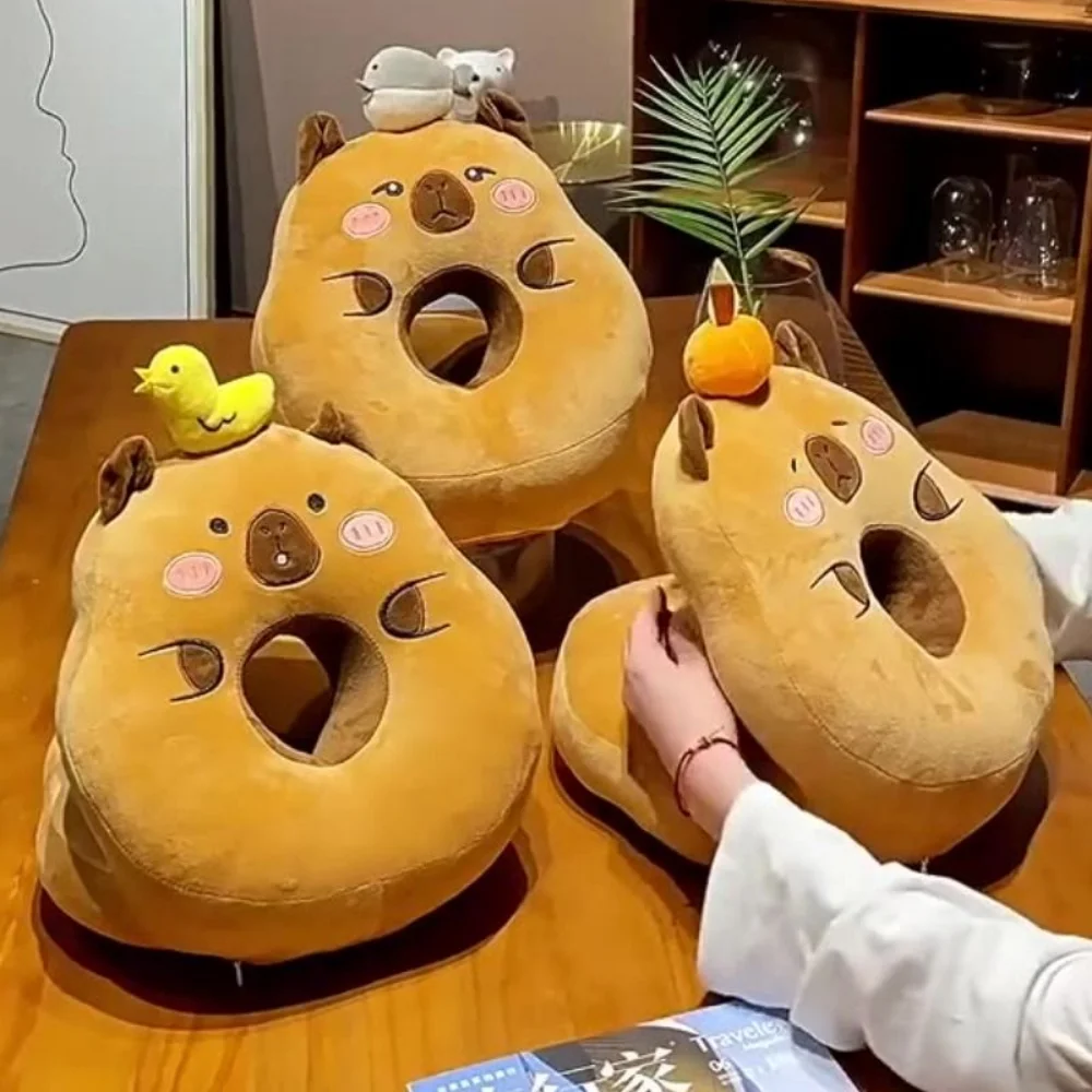 Travesseiro capivara de dupla face para escritório, travesseiro super macio de pelúcia e seda gelada, aquecedor de mão, manter aquecido, travesseiro de pescoço capivara