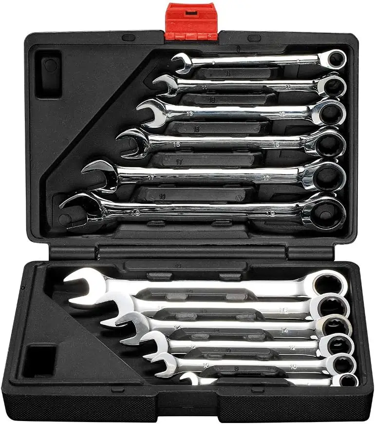 

12pc. Ratcheting Wrench Set, 8-19mm Metric CR-V Quick Access Spanner with Portable Toolbox (12PC. Ratchet Wrench)