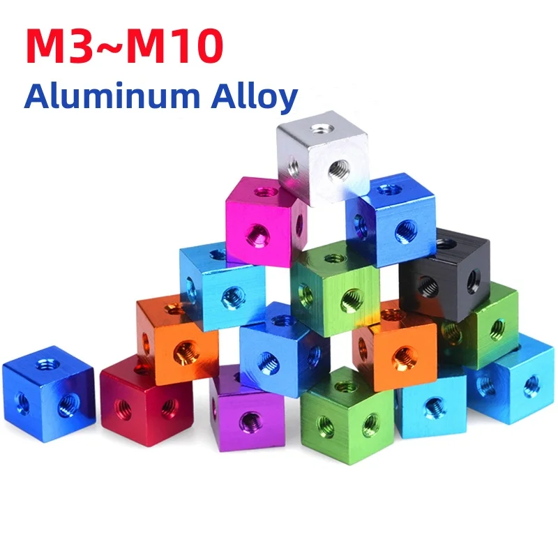M3 M4 M5 M6 M8 M10 Aluminum Alloy Six-Sided Thread Screw Cube Nut Block Connector 3D Printer Bracket Fixing Piece Parts