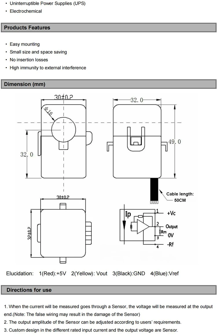 2,5V 2V Klemm-Stromsensor Split-Core CT Transformator 10A 20A 30A 50A 100A QNHCK2-16 Hall-Effekt-Stromwandler 2,5V 0,625V – Detail 2