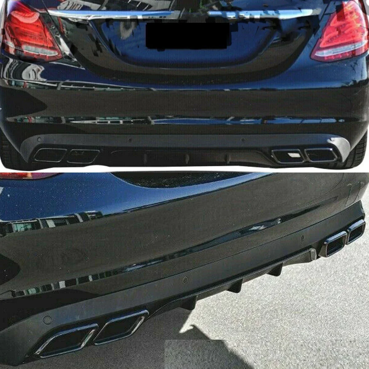 For Mercedes Benz W205 C200 C300 Sedan 15-18 Rear Bumper Diffuser with Exhaust Tips