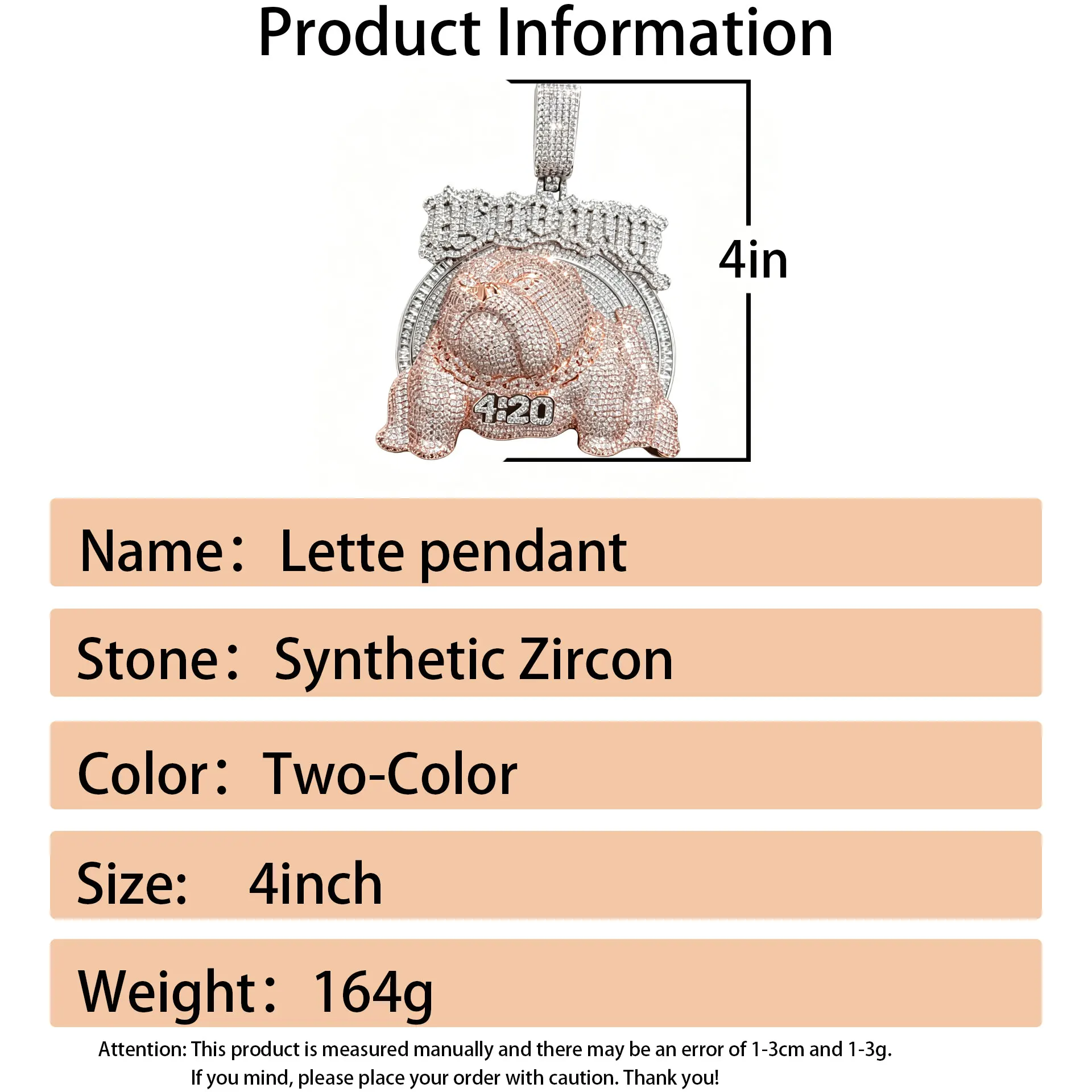 LYEE CYEE Hip Hop Iced Out Bully Dog Pendant Necklace, 4:20 Number & Gothic Letter Design, Full CZ Diamond Paved, Rose Gold Silver Plated, Streetwear Jewelry for Men Rappers