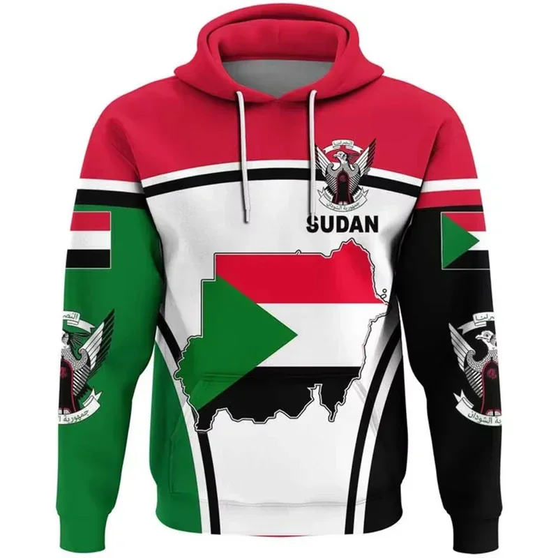 

3D Print Africa Sudan Flag Map Hoodies For Men Clothes National Emblem Graphic adult Pullover Sweatshirts Casual Tracksuit Tops