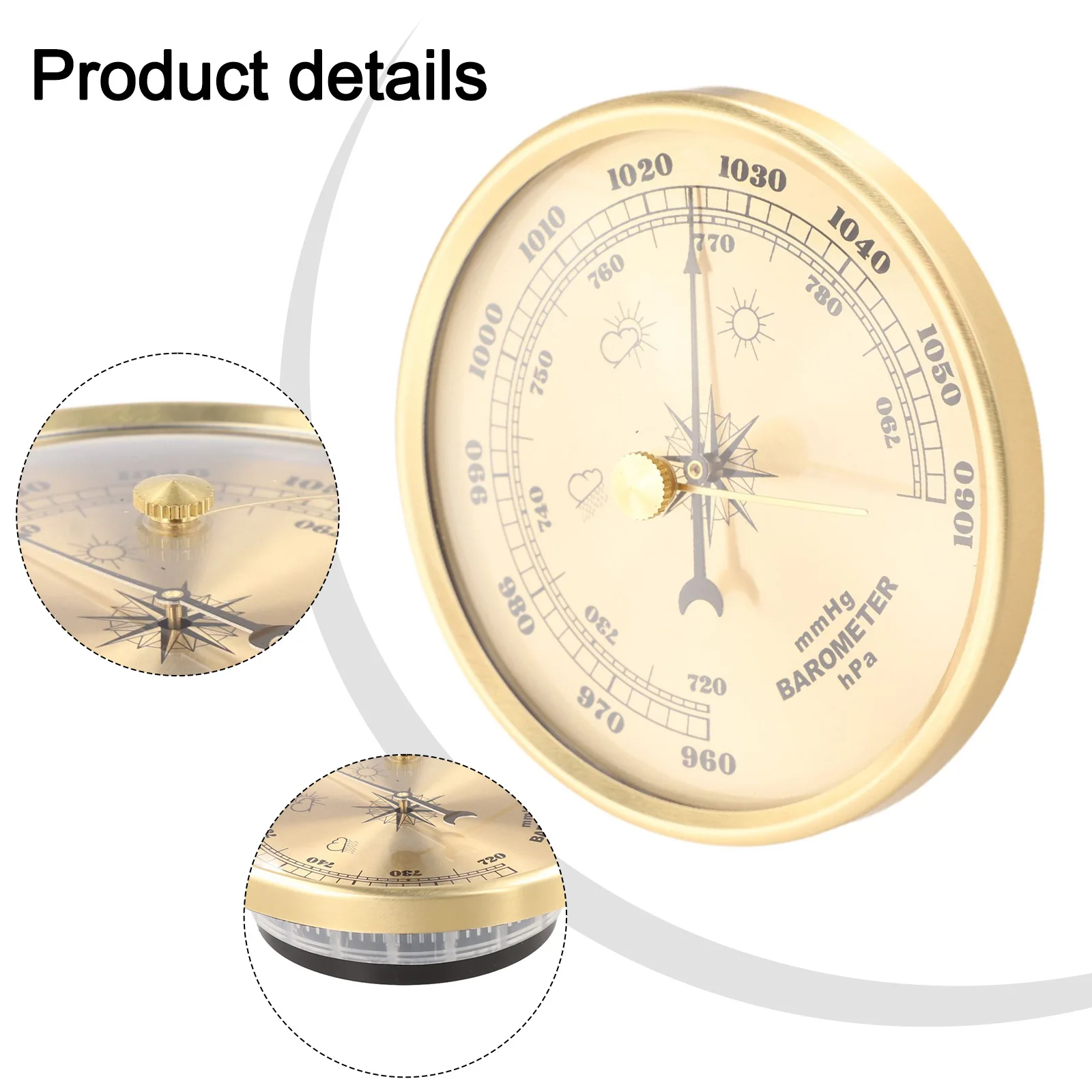 Household Barometer with Metal Frame Clock and Pressure Gauge for Monitoring Weather Conditions and Adding Style