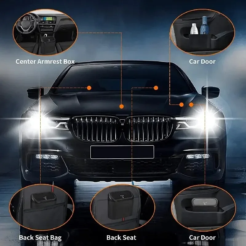 Universal Organizer Car Clamshell Trash Bin Hanging Vehicle Garbage Dust Case Storage Box Black ABS Square Pressing Trash Can 6P image 6