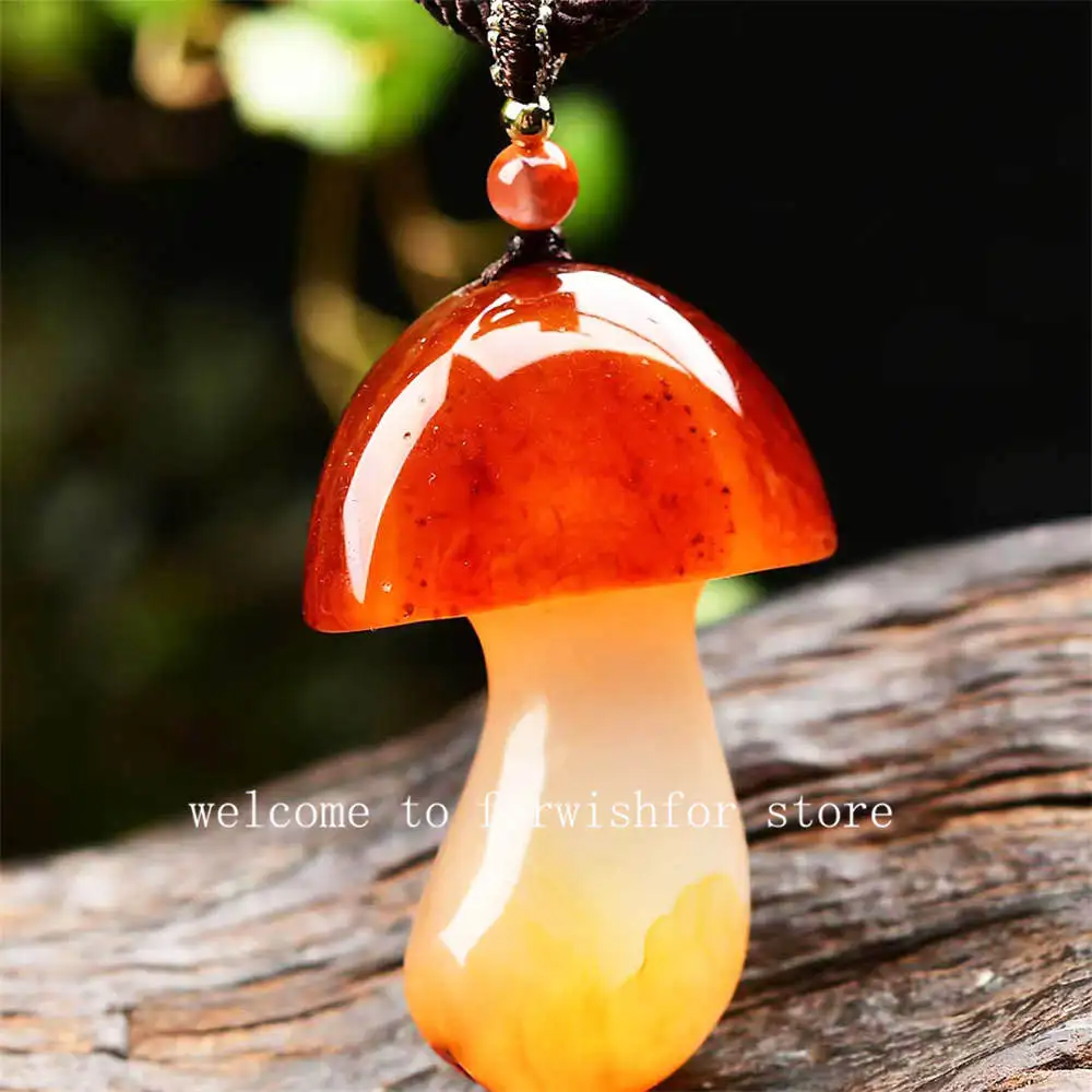 Natural Agate Pretty Color Mushroom Pendant Potential Overnight Crystal Transparent And Lifelike To Attract Wealth Smooth  Safe