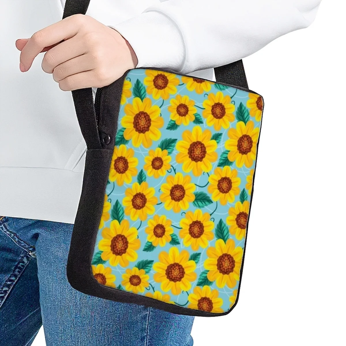 Jackherelook Customized Sunflower Pattern Crossbody Bags for Children School Bag Teenagers Messenger Bag Casual Daily Travel Bag