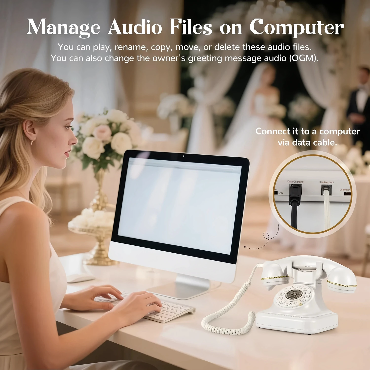 Retro Audio Message Book Telephone Wedding Guest Voice Sign-In Book Banquet-Exclusive Classic Blessing Recording Phone Gift