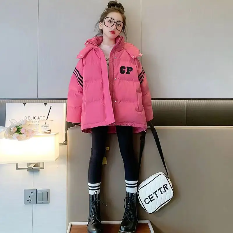 New Fashion Baby Girls Hooded Long Jacket Cotton Padded Children Button Bread Coat Winter Warm Parkas Outerwear Kids Clothes