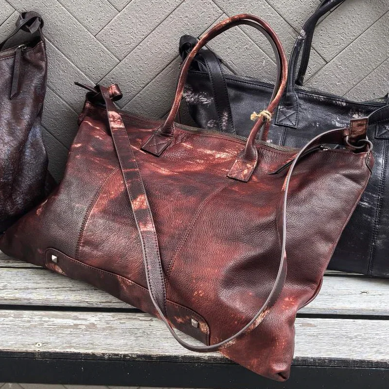 

handmade soft vegetable tanned cowhide women and men tote bag shopping weekend shoulder bag fashion genuine leather handbag