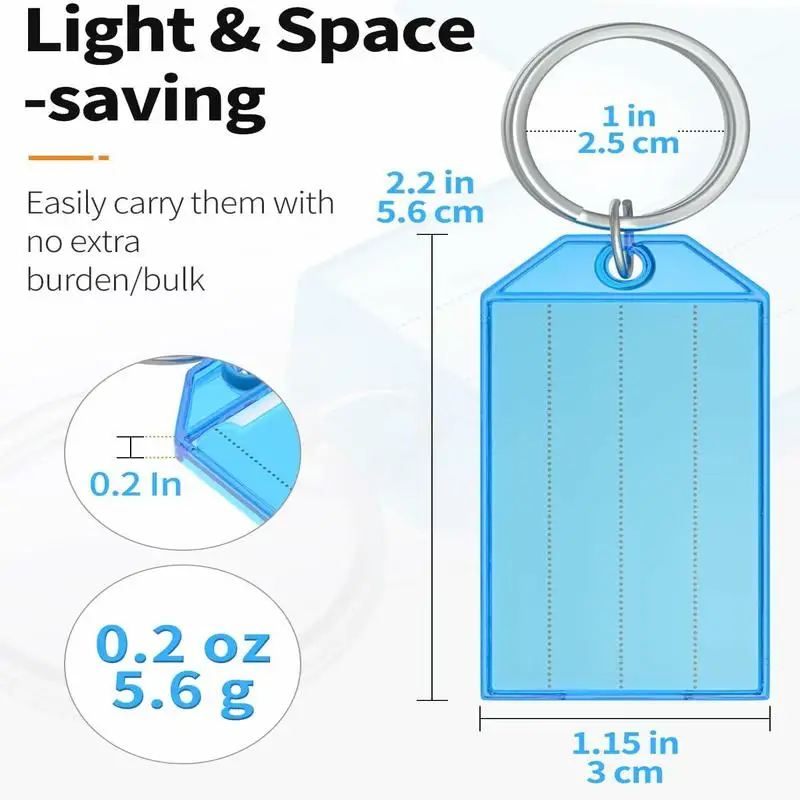 Key Tags 2 Inch Plastic Key Chain Tags with Ruled Blank Paper Labels Transparent Covers and Split Rings Sturdy Item Identifiers