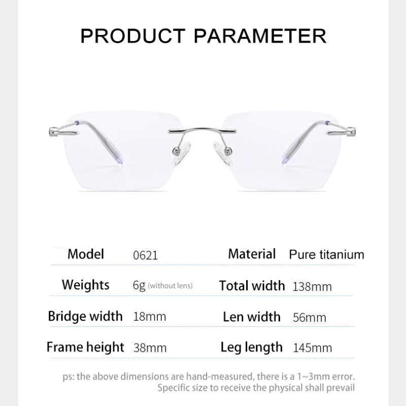 VICKY Fashion Rimless Myopia Glasses Men Unisex Titanium Anti Blue Light Glasses Women Custom Prescription Reading Glasses 0621