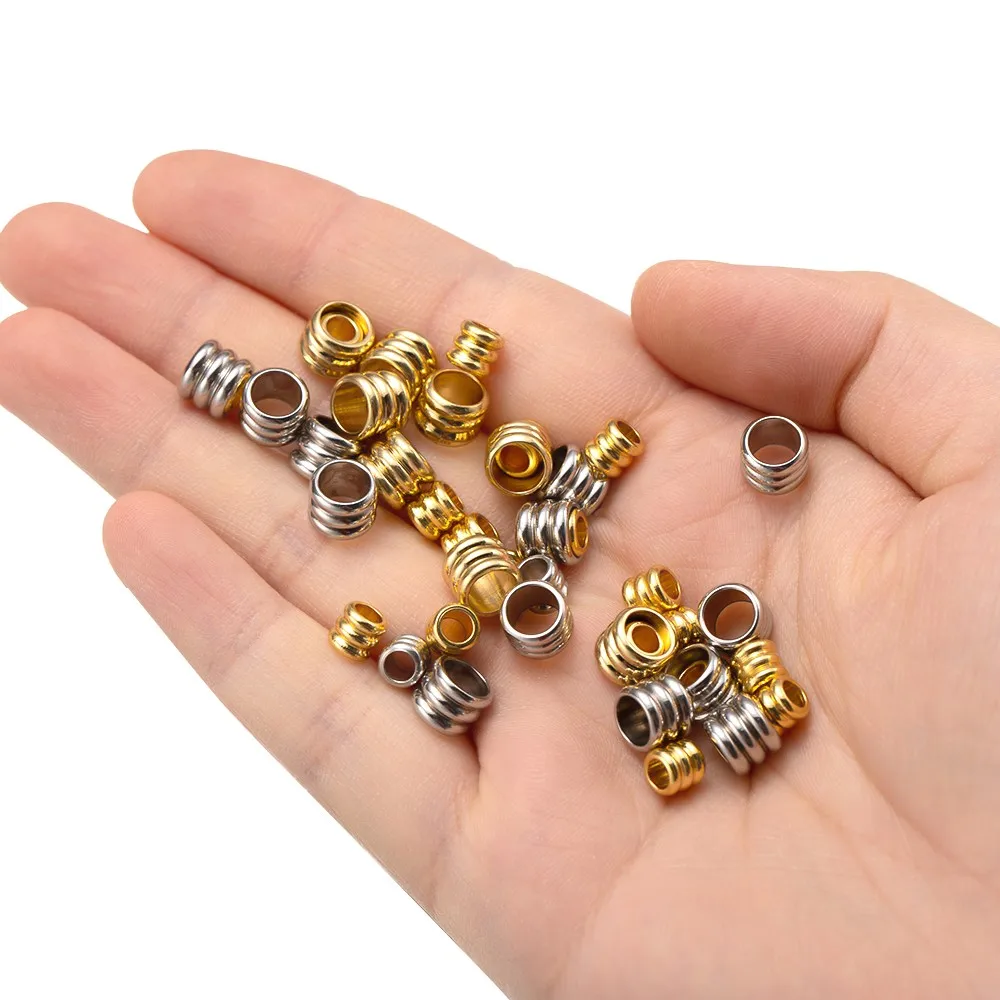 20Pcs 3/4/5/6mm Stainless Steel Big Hole Round Spacer Beads DIY Jewelry Making Handmade Necklace Bracelet Supplies Accessories