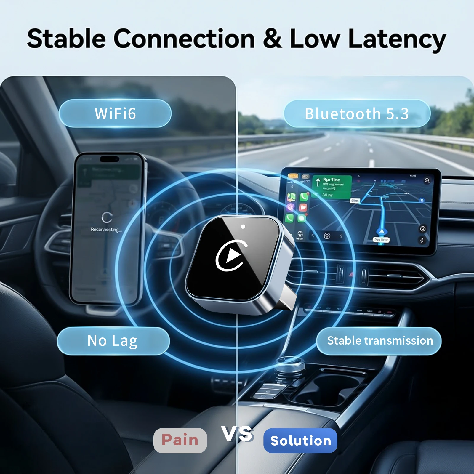 2026 Kabelloser CarPlay-Adapter, verbesserte Mini-Größe, schnelle automatische Verbindung, stabile Verbindung für iPhone- und Android-Geräte – Detail 9