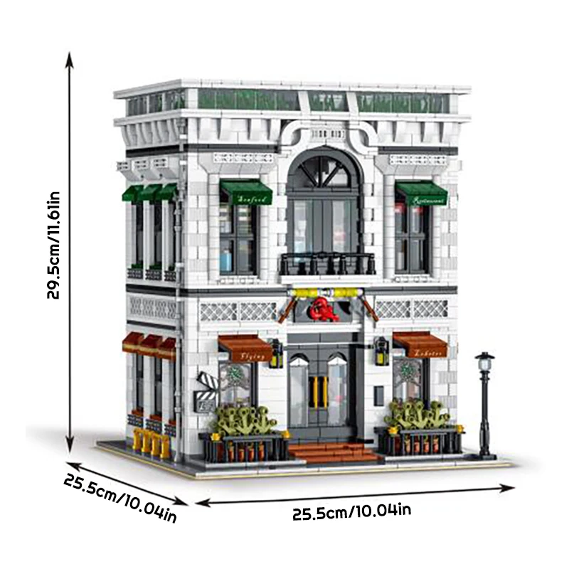 Ensemble de bâtiments de maison d'éclairage de restaurant de fruits de mer, modèle de magasin d'appartement de ville blocs de bâtiments modulaires cadeau pour adultes enfants 3846 pièces
