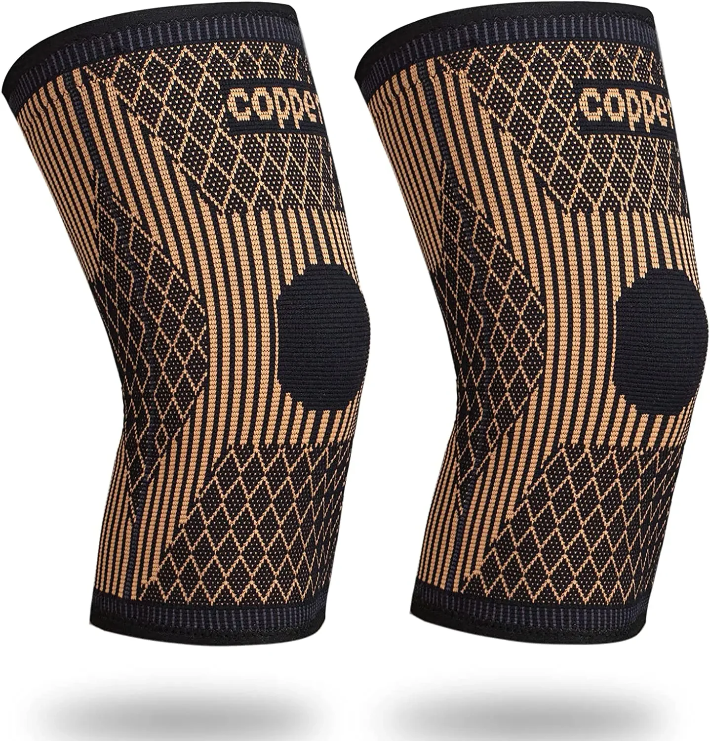 1Pcs Copper Knee Pads Fitness Running Knee Support Braces Fiber Knitted Elastic Compression Knee Sleeve Basketball Sports Safety