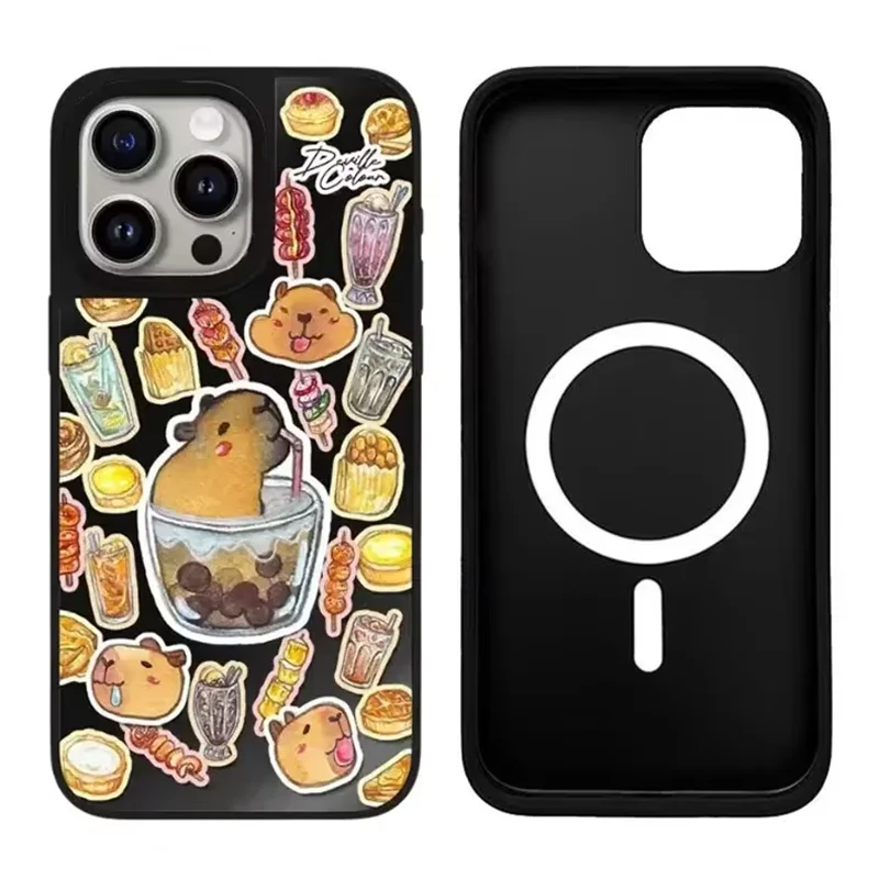 

Capybara Black iPhone 12 13 14 15 Pro Max Mirror Surface MagSafe Case Cover Shell