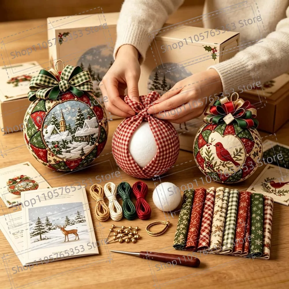 2026 Vintage Style Christmas Patchwork Ornament DIYdecorative Ball Kit Handcraft Beginner‑Friendly Christmas Sewing Kit Gifts