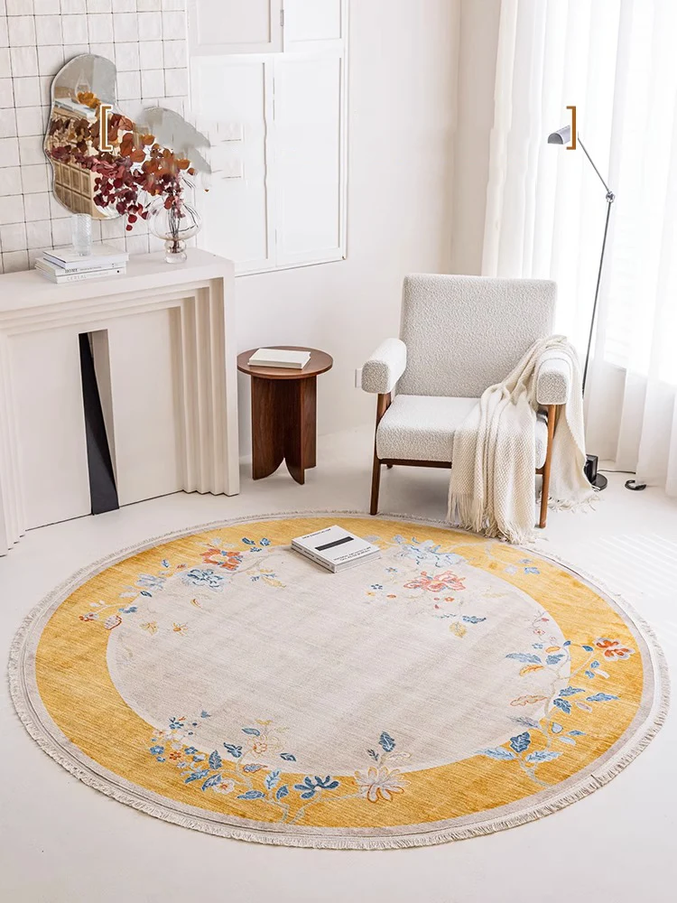 Chinese Style Round Carpet Floral Vintage Living Room Rug Home Decoration Tassel Cloakroom Bedside Floor Mat Carpet Bedroom