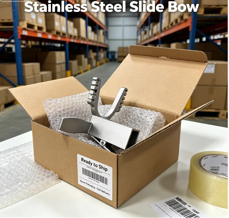 Handheld Portable Square Tube Fittings Stainless Steel Sliding Bow, Matches 10-Strand Rubber Straps for Outdoor Activities