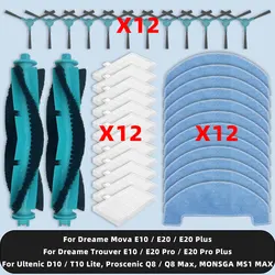 Piezas de Repuesto compatibles con Dreame Mova E10 / Trouver E10 / Ultenic D10 / T10 Lite / Proscenic Q8 Max / Lubluelu L15 accesorios, cepillo lateral principal, filtro de tela para mopa
