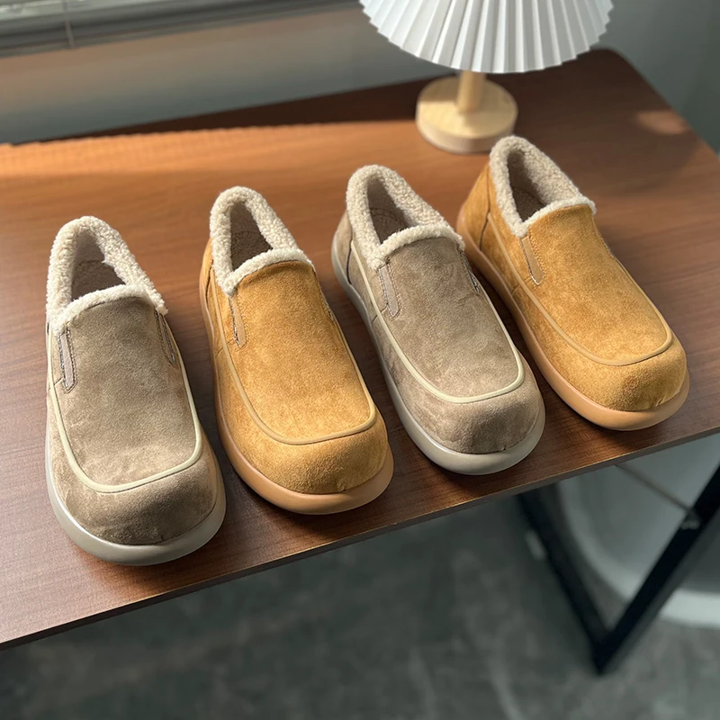 Sepatu Pria Musim Gugur/Dingin Kasual Berlapis Bulu Hangat Sepatu Bot Salju Musim Dingin Tahan Dingin Sepatu Kerja Komuter Sepatu Bot Berlapis Katun