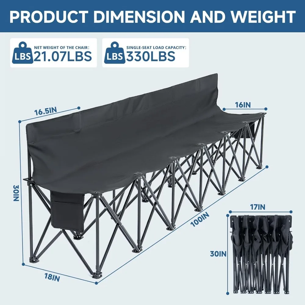 مقعد كرة قدم محمول قابل للطي بـ 6 مقاعد مع مساحة تخزين ومسند ظهر لجانب الفريق
