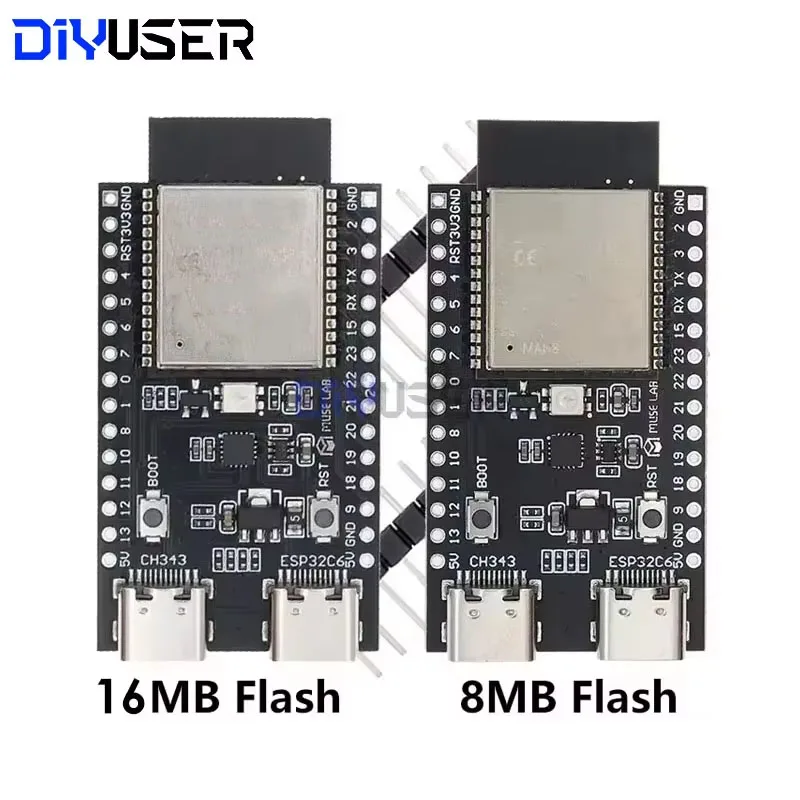 DIYUSER ESP32-C6 ESP32 WiFi+Bluetooth Internet Of Things Dual Type-C Development Board ESP 32 Core Board ESP32-C6-DevKit C N4R2