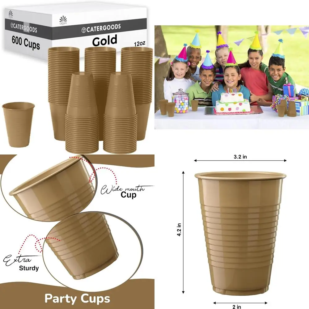 

Одноразовые пластиковые стаканчики, 12 унций, 600 шт., золотые стаканчики для вечеринок, прочные цветные стаканчики без BPA для торжеств