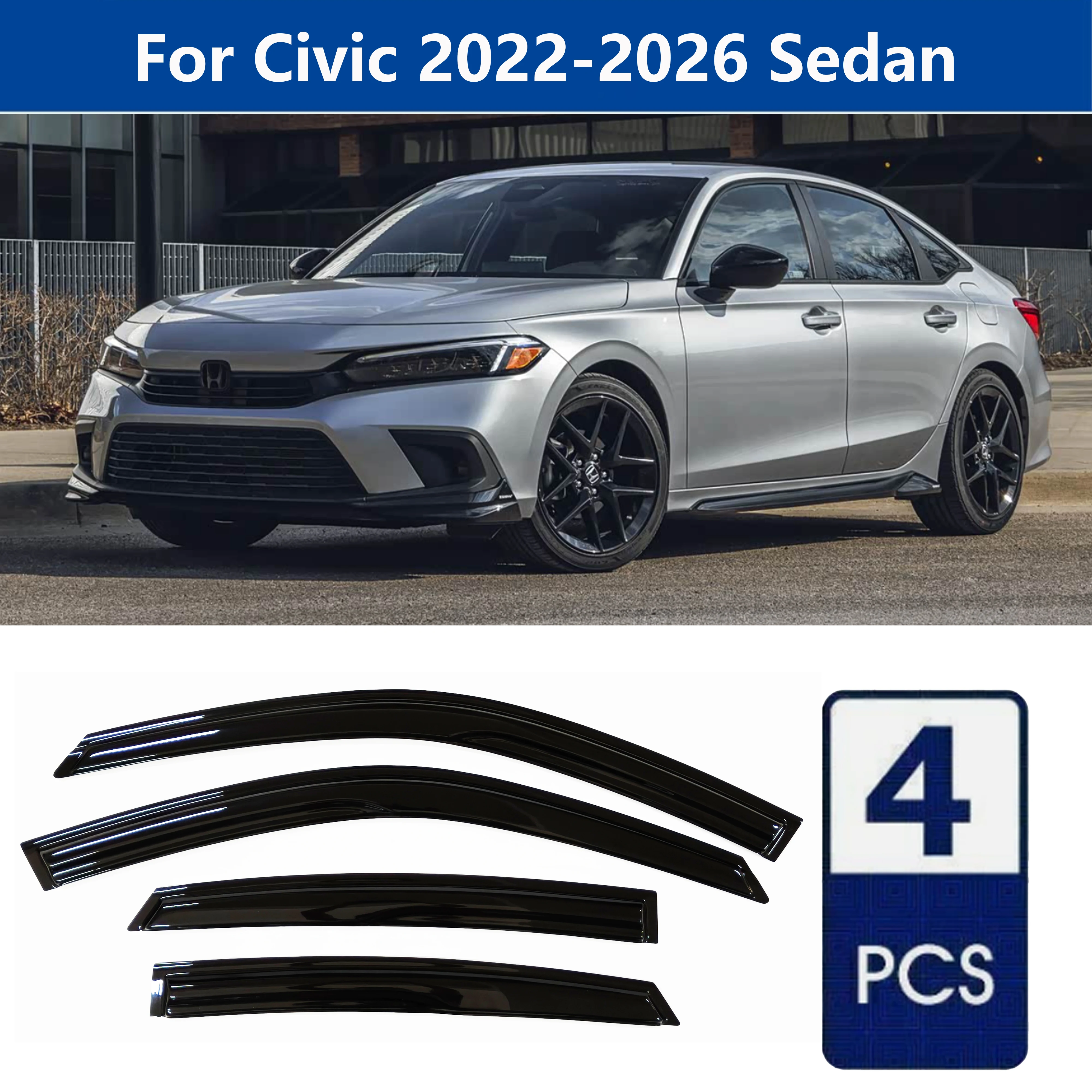 

AIBAP High-Quality 4pcs 1.8mm Car Windows Visor For Civic 2022-2026 Sedan window visors rain guards rain guard Sun Rain Visors