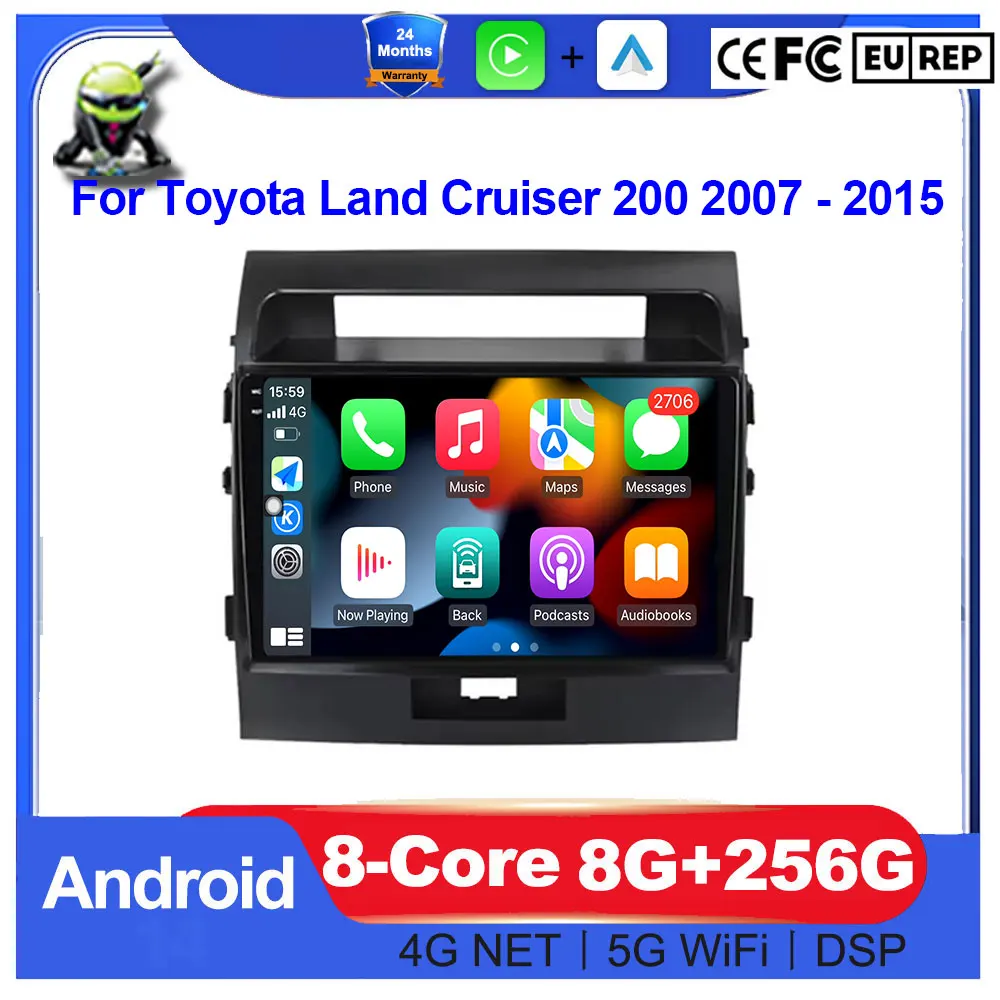 

Carplay Android Auto для Toyota Land Cruiser 200 2007-2015 Автомобильное авторадио Мультимедийный видео стерео монитор GPS-навигация Радио