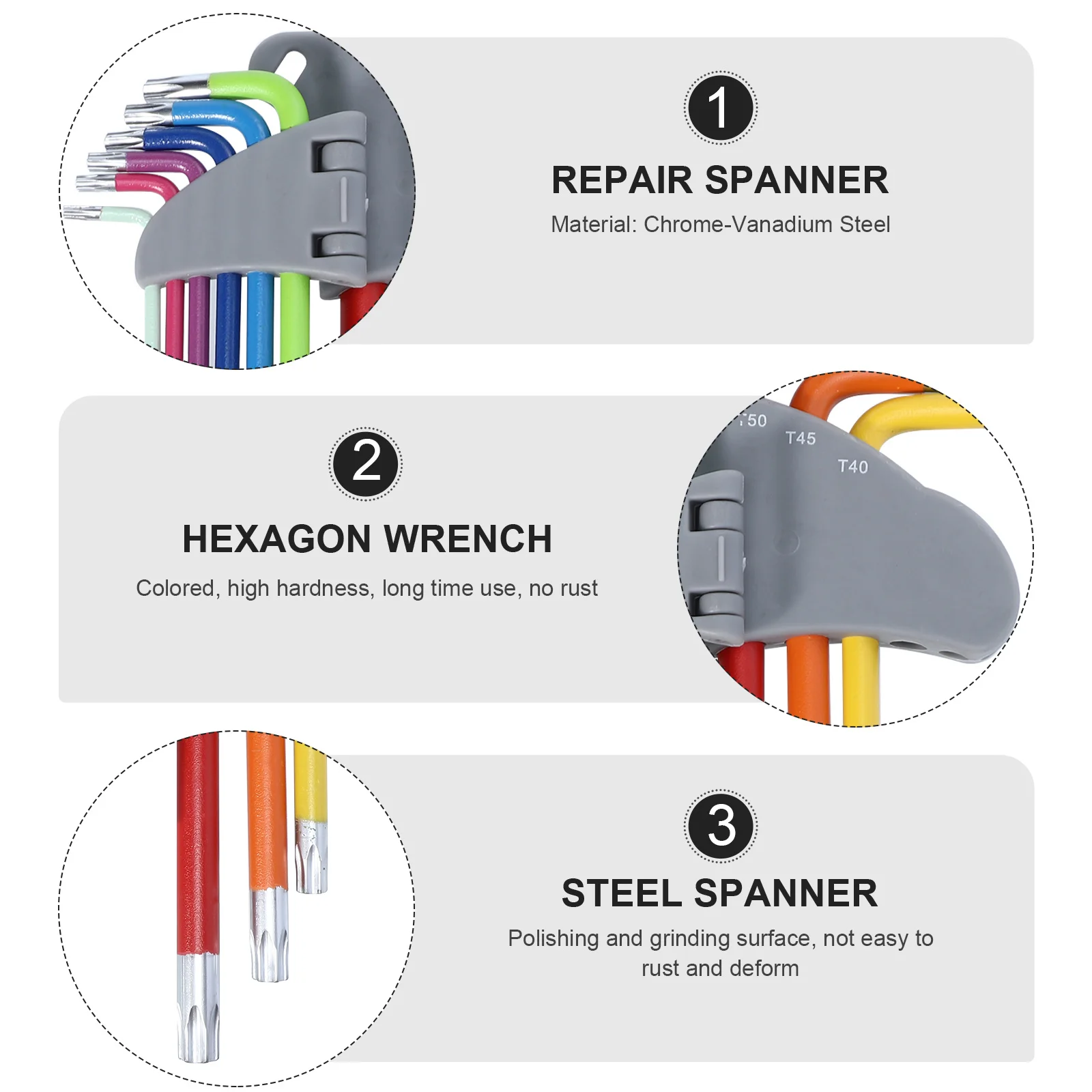 

9pcs Colored Hexagon Wrench Set Steel L-Shape Repair Spanner Polished Anti-Rust Multi-Function Universal Hand Tool For Vehicle