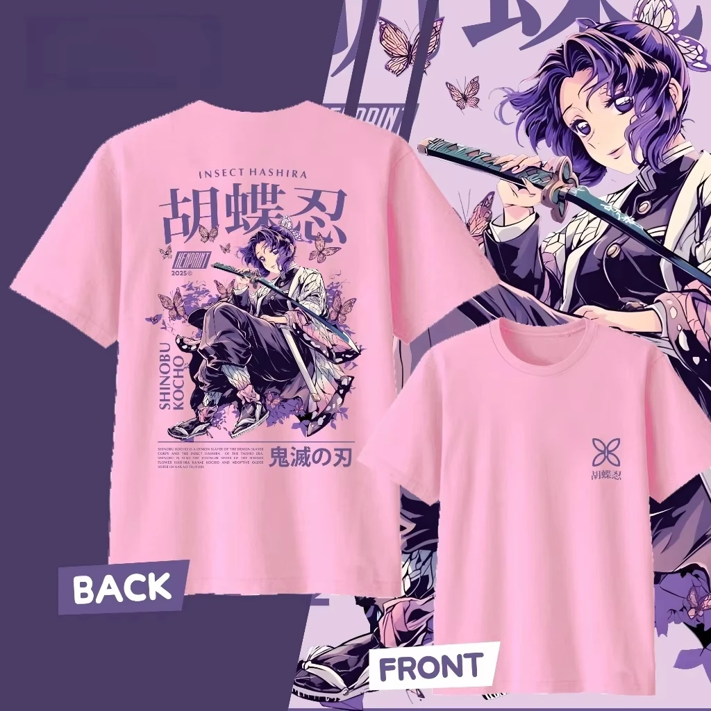 Demon Slayer Kochou Shinobu Pure Cotton T-shirt for 2026 Summer KidsMen'sWomen's Fashion Casual Cosplay Short Sleeved T-shirt