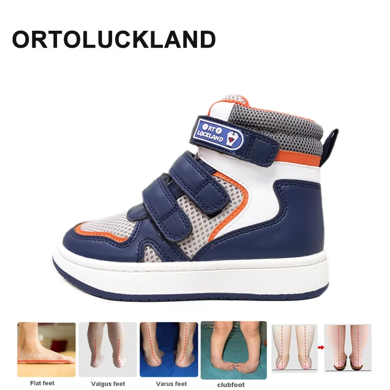Sapatos ortopédicos para crianças meninos, sapatilhas de couro de malha infantil, calçado de tênis infantil Flatfeet Ankle Support, calçado médico