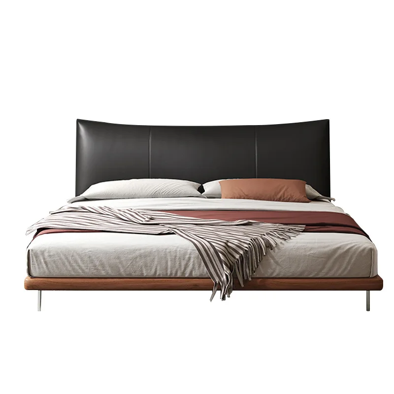 

Medieval black leather bed, Italian light luxury master bedroom bed