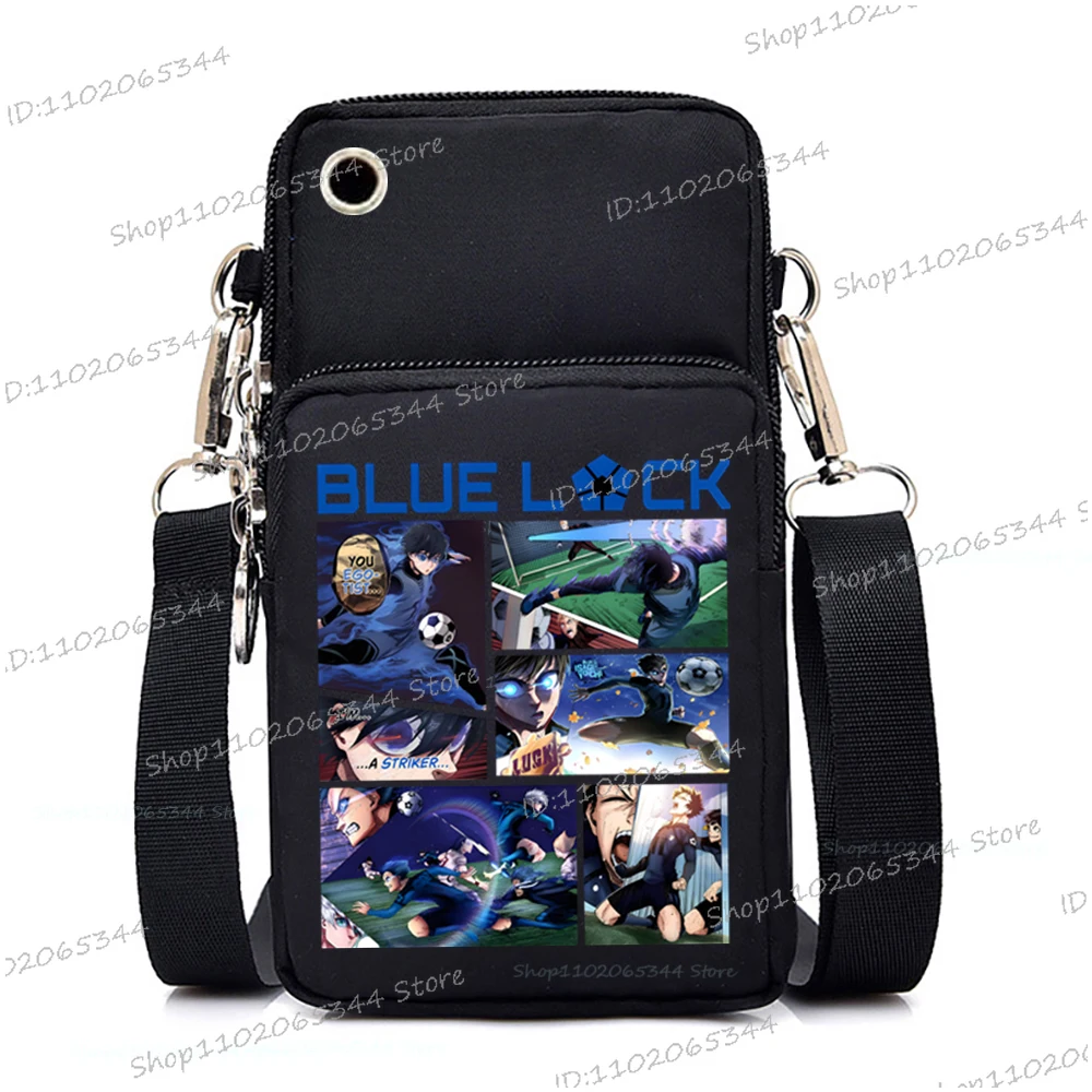 Anime BLUE LOCK Unisex Phone Shoulder Bags Nylon Purse Soccer Manga Teen Mobile Phone Bag for Iphone Isagi Yoichi Crossbody Bags