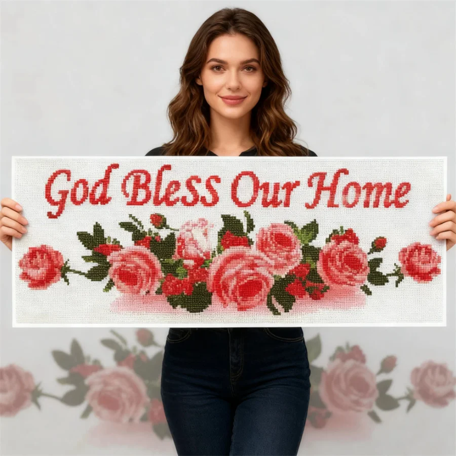 

2026 New style Blessing flower language embroidery digital cross-stitch set DIY canvas print DIY hand embroidery home decoration