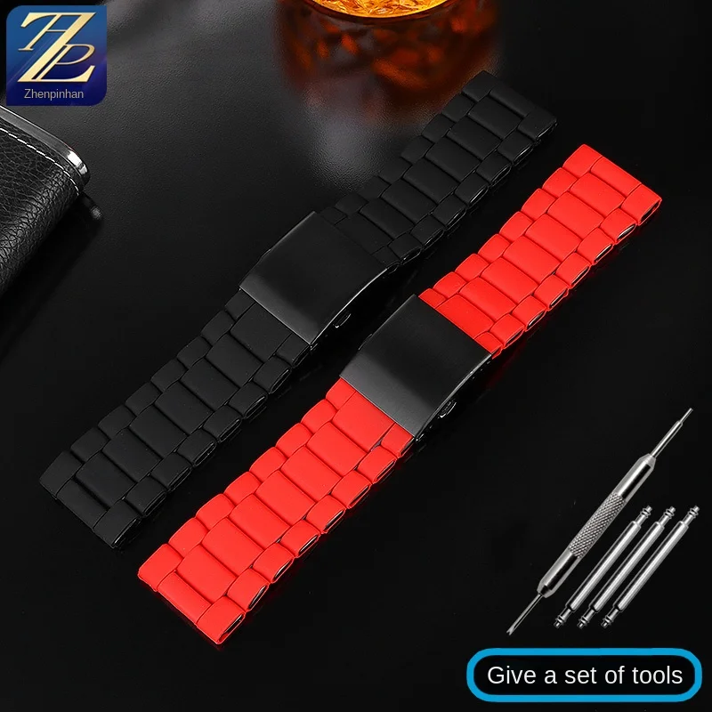 24/26/28 مللي متر حزام الساعات لساعة الديزل DZ7430 7370 7396 الرجال الطلب الكبير الأحمر ماجيك الأسود المحارب المطاط المغلفة حزام ساعة الصلب