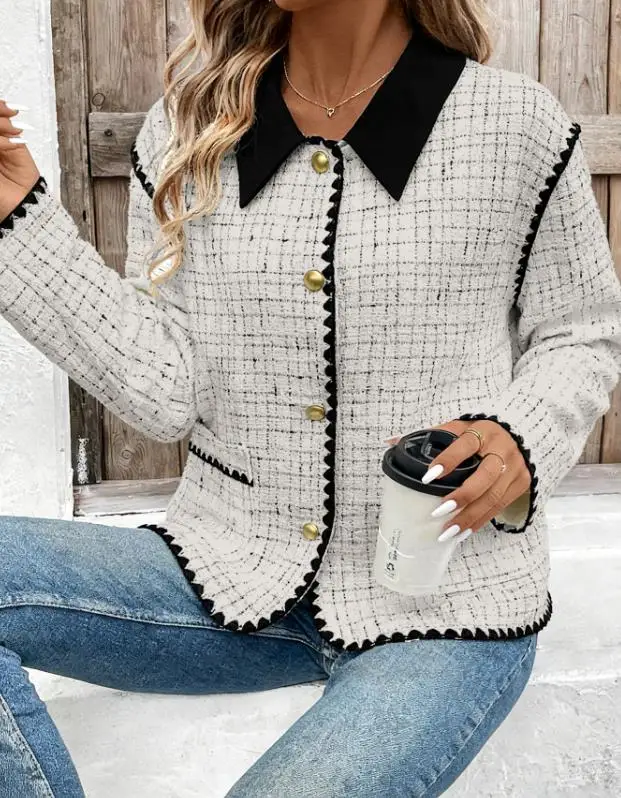 

Women's Jacket 2026 New Spring Autumn Solid Color Pocket Design Turn-Down Collar Versatile Temperament Commuter Jacket Coat