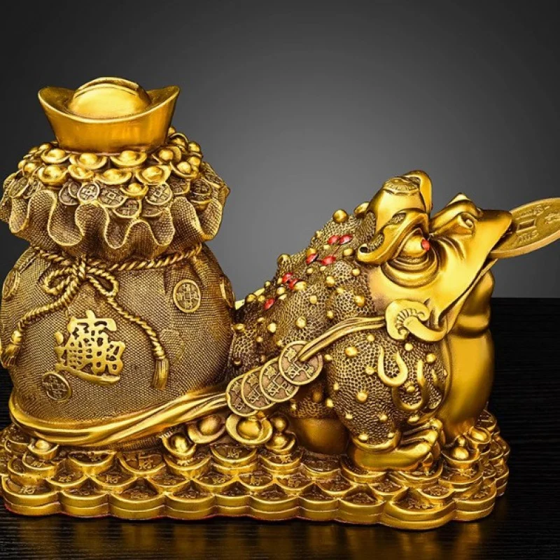 Brass golden toad ornament, auspicious decoration the living room, gift for store opening, gold ingots, copper coins, treasu