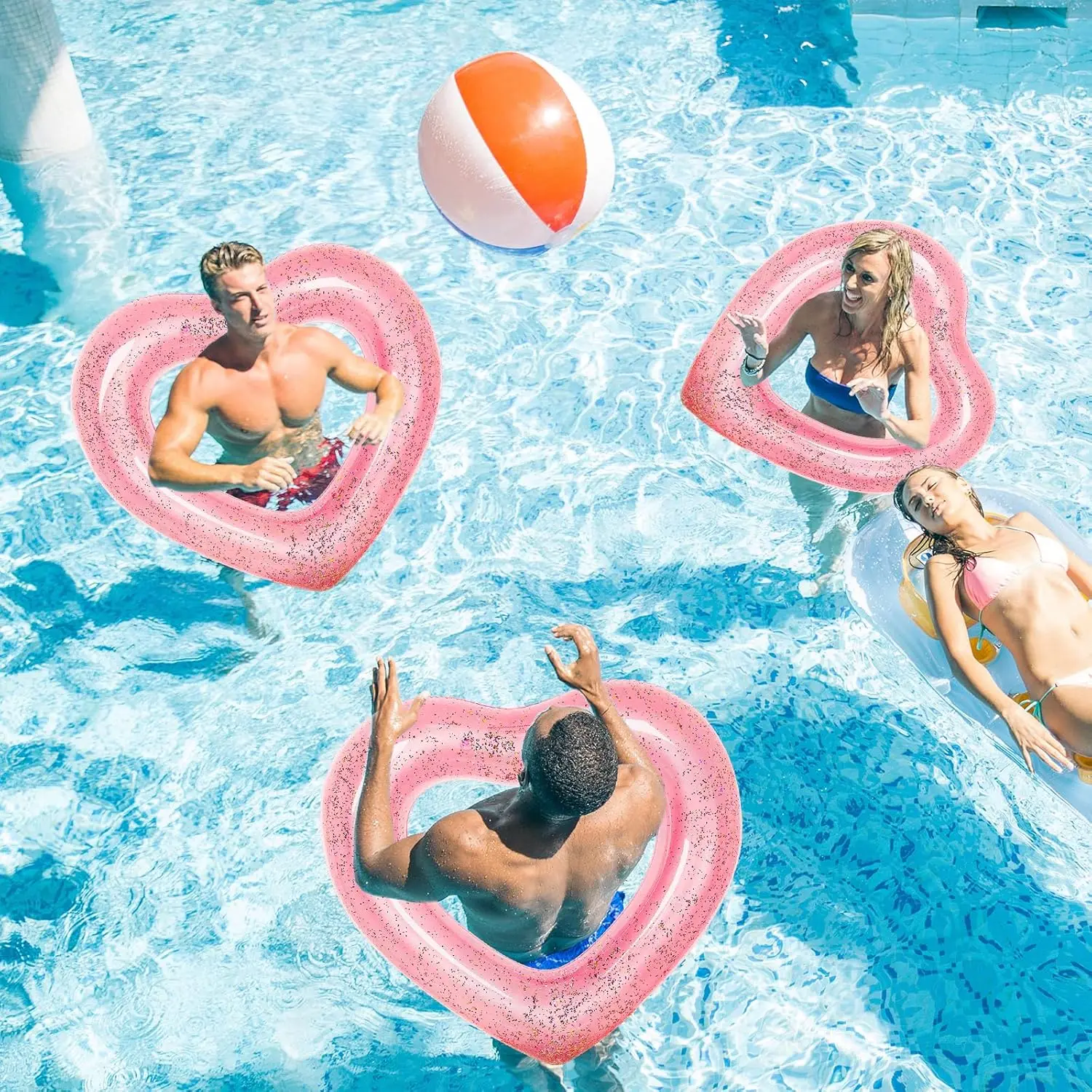Flotteur gonflable en forme de cœur pour piscine, 3 pièces, anneaux de piscine, Tube pour chaises longues