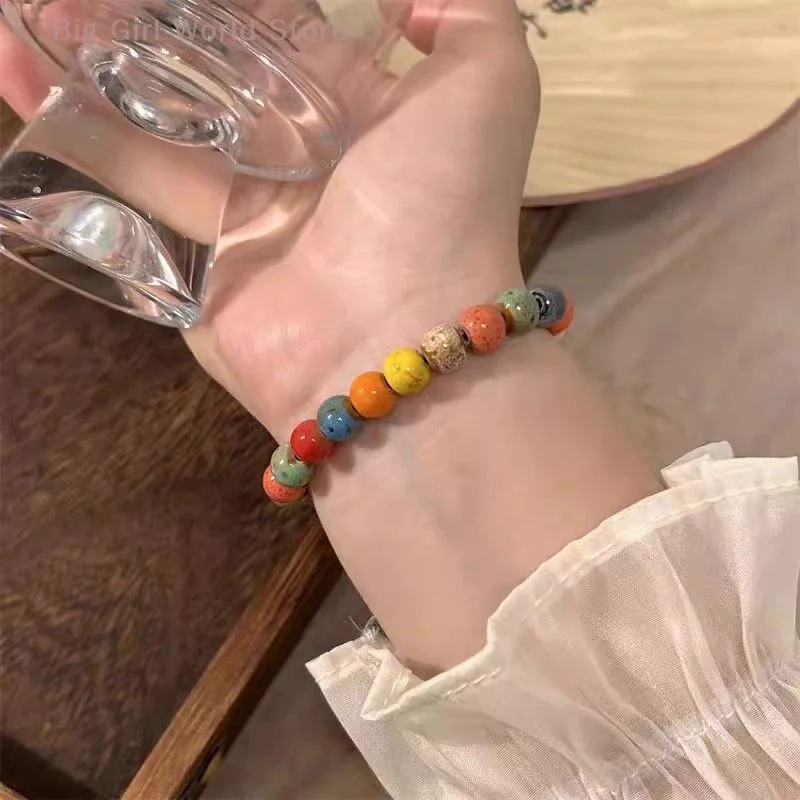 سوار فريد من نوعه مصنوع يدويًا من السيراميك الدوبامين، إكسسوارات عصرية ملونة، تصميم مرن هدية مجوهرات للرجال والنساء #3