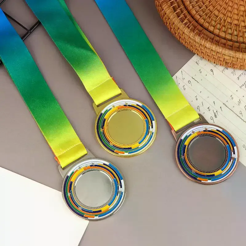 Metal Award Medals With Neck Ribbon Gold Silver Bronze Style For Sports Academics Or Any Competition Diameter